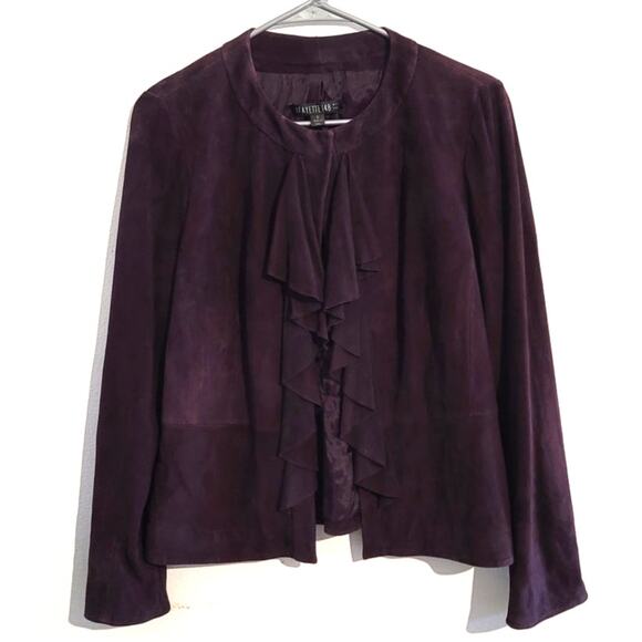 Lafayette 148 New York Ruffled Front Suede Leather Evening Jacket Blackberry 6 - Picture 2 of 12